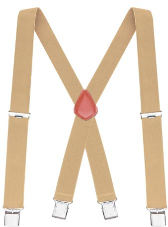 Buyless Fashion Suspenders for Men - 48 Elastic Adjustable Straps 1 1/4 - X Back - 5114-Tan