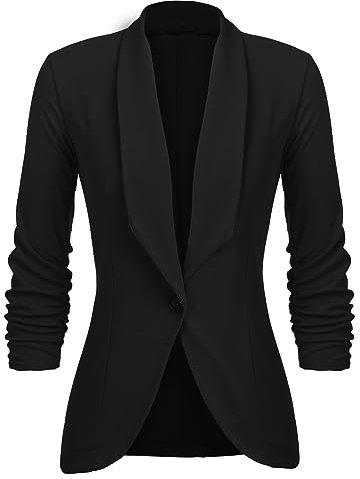 Unibelle Damen Blazer Cardigan Dünn 3/4 Längere Elegant Leicht Bolero Jacke Blazer Slim Fit Anzug Trenchcoat , A-schwarz, 36(Herstellergröße:S)