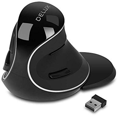 DELUX Ergonomische Maus Kabellos, Vertikale Maus mit Abnehmbarer Handballenauflage, Stummes Klicken, 800/1200/1600 DPI, 2.4G, 6 Tasten, Für Laptop/PC/Computer (M618PLUS GX)