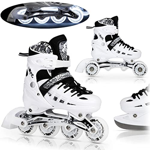 Nils Extreme Pattini in linea 4 in 1 – Pattini da ghiaccio per bambini e adulti – ACEB7 – Pattini da pattinaggio bambini regolabili – Blu – 39-42 – NH10908