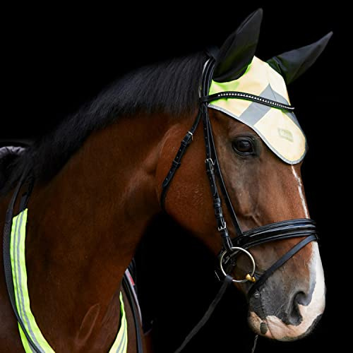 Masta Hi Vis Fly Veil for Horses | Equestrian High Visibility Reflective Ear Bonnet for Cob Full Pony Horse | Lightweight & Breathable Comfortable Fabric | Yellow, Size PONY