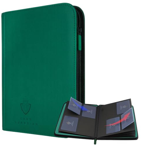 Card Guardian - Premium 4 Pocket Binder for 160 Cards (Green) | Zipper Closure and Side Loaded Pockets | Compatible with Trading & Sports Cards including Magic the Gathering, Yugioh