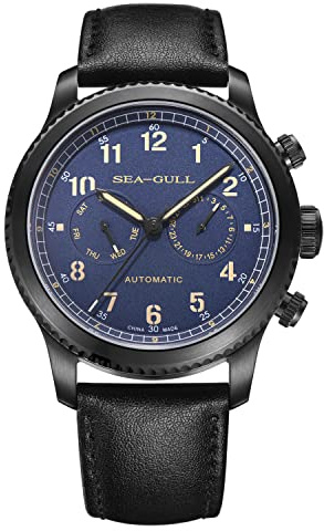 SEA-GULL Seagull - Orologio da polso da uomo, sportivo, multifunzione, con zaffiro, luminoso, automatico, meccanico, serie pilota, blu
