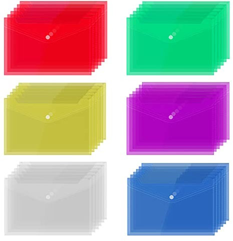 LZYKJGS 36 Stück Transparent Registermappen, Farbe Dokumententasche, Verschluss Dokumententasche A5, Wasserdicht, für Schule, Job, Büro und zu Hause