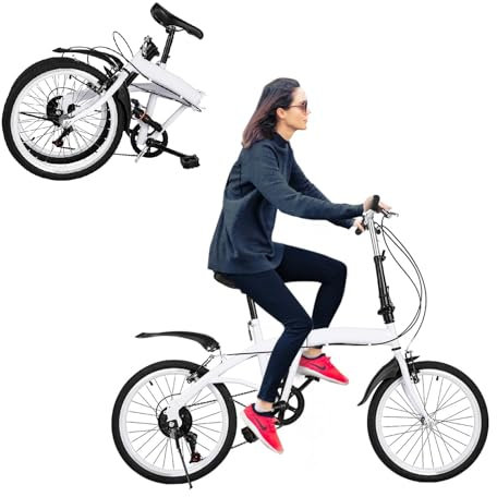 20 Zoll Klapprad Faltrad Erwachsene Fahrrad Bikesport Folding,Klapprad Erwachsene,Fahrrad 7-Gang-Schalthebel für Jungen, Mädchen, Damen & Herren, Weiß