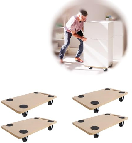 HENGMEI Rollbrett Transportroller 4 Stück, 200 kg Belastbarkeit pro Plattform mit 360° Rolle Kann an die Wand Gehängt Werden für Umzug Möbel Transport