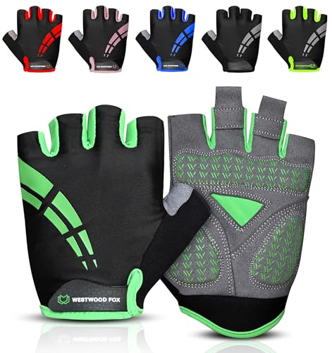 WESTWOOD FOX Cycling Gloves for Men Women,Half Finger Unisex Gel Padded Anti-Slip Mountain Bike Gloves, Breathable Shock Absorption Grip Palm Bicycle Summer Riding MTB Bike Gloves (GREEN, L)
