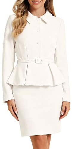 Allegra K Mujer Conjunto Chaqueta Blazer Peplum Falda Lápiz Mini
