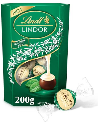 Lindt Lindor Dark Mint Chocolate Truffles – 200g Box (Approx. 16 Balls) – Smooth Filling – Gift, Birthday, Congratulations Treat