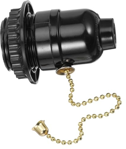 Homoyoyo Douille E27 avec Interrupteur Tirette Pied de Lampe à Tirer en Plastique Noir Support de Lampe Pratique avec Chaîne de Traction pour Remplacement