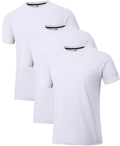 Holure 3 Pack Men's Workout Running Shirts UPF 50+ Sun Protection Rash Guard T-Shirts Quick Dry SPF UV Swim Short Sleeve Shirts White/White/White 04 M