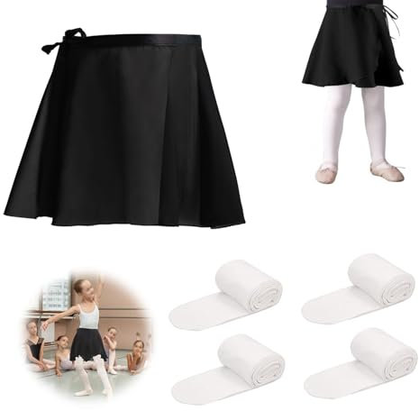 Jormftte 1 Stück Damen Ballettrock, mit 2 Paare Weiß Ballettstrumpfhose, Ballettrock Wickelrock Chiffon Tanzrock, Verstellbare Taille Krawatten Ballettrock für Mädchen und Damen
