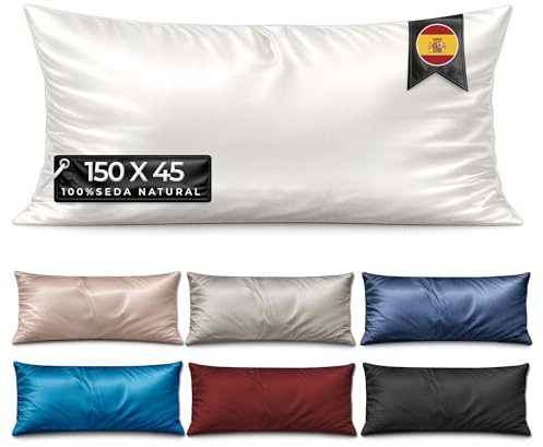 Funda Almohada Seda 150 cm - MELOPIDO - Seda Morera 22 Momme 6A Mulberry Natural hipoalergénica Transpirable antiácaros termorreguladora Cuidado Piel Cabello - 150x45 cm Marfil