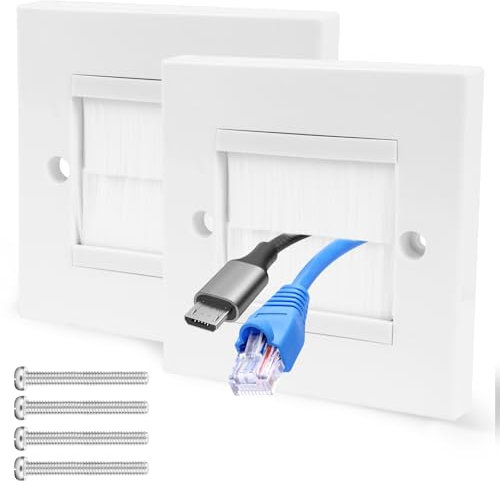 Lot de 2 plaques de brosse de câble, plaque murale à brosse, couvercle d'entrée de câble, panneau de brosse unique pour couvrir les prises, les câbles passent à travers l'insert pour fils, prises et