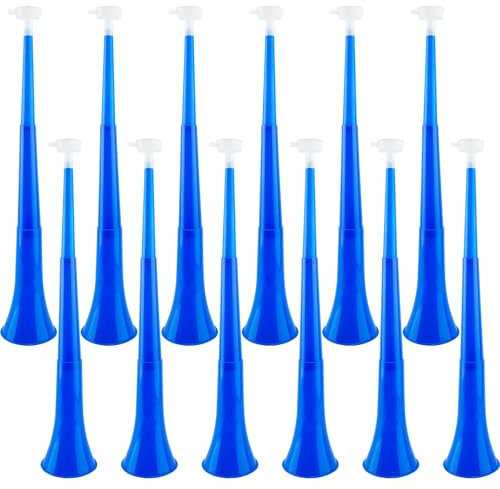 Hoarost 12 Pcs 24 Inch Collapsible Stadium Plastic Trumpet Horn Vuvuzela Blow Horn Noisemakers for Sporting Events Campus Sports Meet Themed Party Supplies (Blue)
