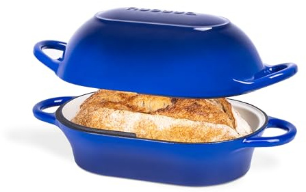 Faitout pour la cuisson du pain au levain - Pot à pain en fonte émaillée - Passe au four - Antiadhésif - Rectangulaire - Bleu foncé - 24 cm x 16 cm Nuovva