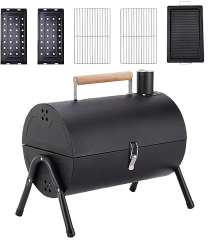 jamgeery Parrilla Ahumadora de Barril - Barbacoa Ahumador Para Jardín,Parrilla de Barbacoa Multifuncional con Diseño de Barril para Uso en Exterior, Jardín, Balcón, Apartamento, Porche,