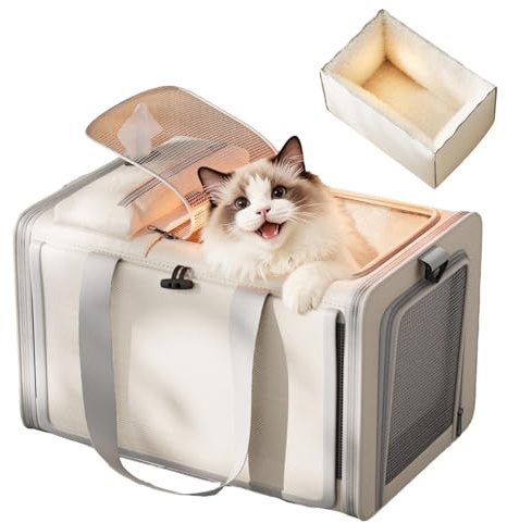 doyandader Transportín para gatos | Caja de transporte de gran volumen con forro interior extraíble | Bolsa de viaje para gatos - Adecuado para interiores y exteriores, paseos, viajes en coche,