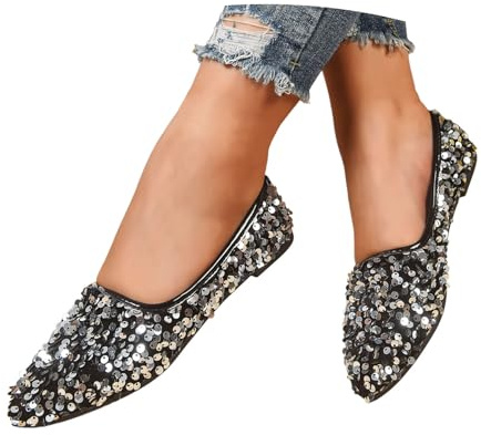 EQWIGKEIT Zapatos de bailarina para mujer, elegantes y festivos, zapatos de novia, elegantes bailarinas, zapatos de baile clásicos, zapatos de noche, cómodos, brillantes, zapatos de fiesta