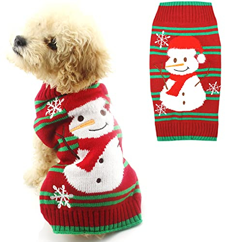 DELIFUR Snow & Snowman Sweaters Xmas Dog Holiday New Year Christmas Pet Clothes for Small Dogs and Cats (Snowman, M)