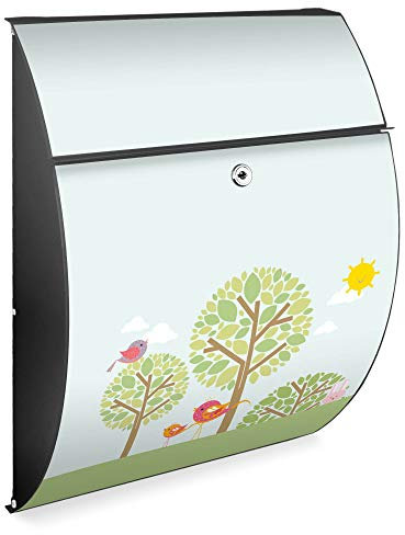 Burg Wächter Design Briefkasten| Modell Riviera 46cmx33,5cmx13cm groß| verzinkter Stahl Anthrazit | Postkasten mit Öffnungsstopp, großer A4 Einwurf, Zylinderschloss, 2 Schlüssel DREI Bäume