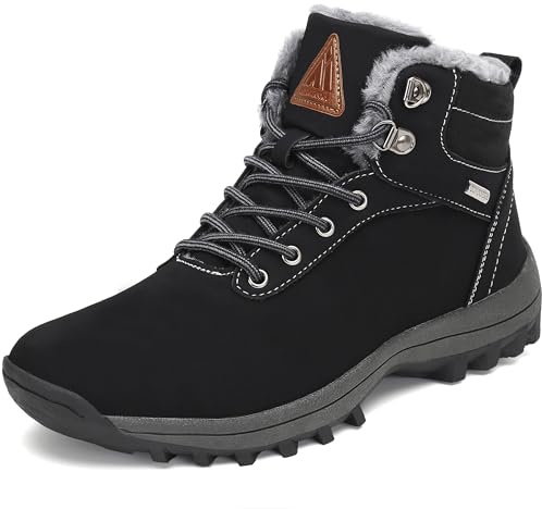 Mishansha Uomo Scarpe Invernali Donna Stivali da Neve Calda Stivaletti Impermeabili da Trekking Nero, 47 EU