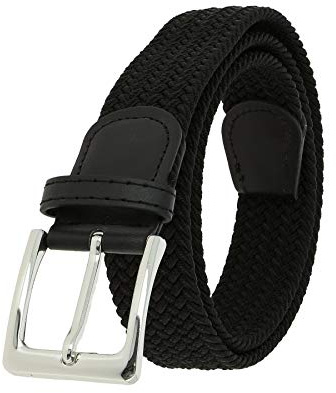 FASHIONGEN - Cinturón Elástico Trenzado en Cuero Genuino Verdadera para Hombre y Mujer, para Pantalones Vaqueros, PERDERSEN - Negro, T105 / Longitud 115 - Pantalones 49 a 53