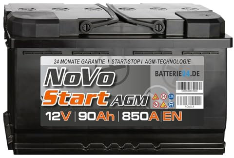 NoVo AGM Autobatterie 90Ah 12V, auslaufsicher, überlegene Leistung, geeignet für hohe Anforderungen