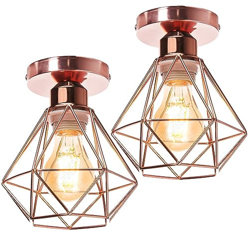 TOKIUS 2 pezzi Vintage Plafoniera E27 Lampadario Soffitto Industriale Metallo Gabbia ferro Ø160mm Plafoniere da ufficio per Cucina Camera da Letto Portico
