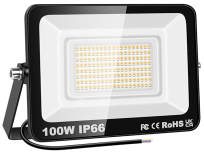 PICAA Utomhus LED-strålkastare, 100 W Varmvit LED-arbetsstrålkastare, LED-säkerhetsljus, superljus projektor, byggprojektor för camping, bilreparation, vandring och fiske