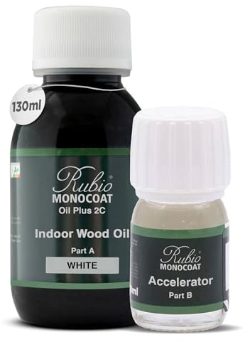 Huile pour bois Rubio Monocoat 5 m² - Blanc | Oil Plus 2C | Huile de lin pour bois écologique à séchage rapide pour l'intérieur, avec accélérateur (partie B) | Protecteur | 130 ML