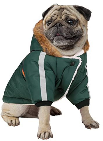 Queenmore Warm Dog Winter Coat, Cold Weather Waterproof Snow Jacket with Reflective Hoodie, Long Sleeves for Small to Large Dogs