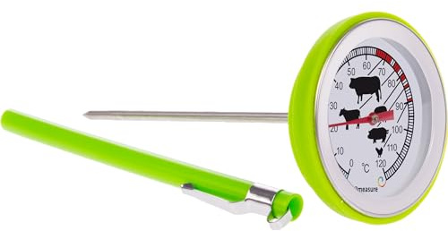 BROWIN® Analog stektermometer med fodral, silikonskydd 102600 | 0–120 °C grilltermometer | trädgårdstermometer av rostfritt stål | kötttermometer för ugn, grill | kärntemperaturmätare för kött
