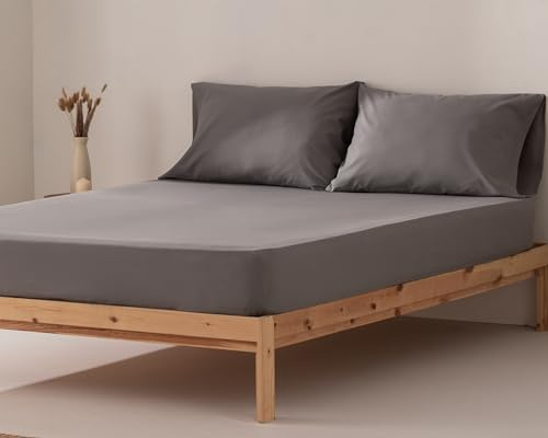 Sabana Bajera Cama 105 x 200 x 30 cm 100% Algodón Transpirable Ajustable Color Gris Oscuro