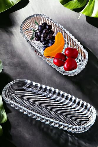 Meze Lot de 2 assiettes de service en verre cristal poli - Assiettes à gâteau rectangulaires - Lavable en machine - 180 cc - 20 x 8 x 2,5 cm (4)