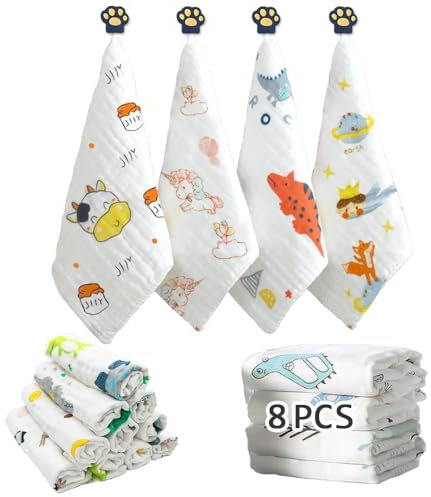 Caiery 8pcs 30cm*30cm Baby Musselin Waschlappen, Baby Badetücher/Weiche Neugeborene Baby Gesichtstücher, Mehrzweck-natürliche Baumwolle Baby Wipes