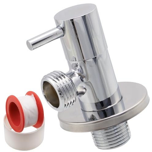 AERZETIX - C74943 - Valvola d'arresto ad angolo 1/2x1/2 con rosetta e guarnizione in PTFE - in ottone e rivestimento nichelato - raccordo rubinetto acqua potabile sanitaria lavello bagno cucina