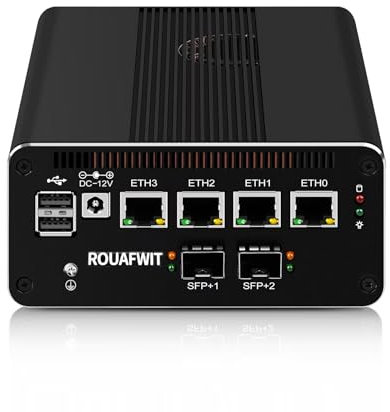 ROUAFWIT Micro Firewall Dual 10Gbe N100 Mini PC, 2 x SFP+ 10GbE, 4 x 2.5Gbe i226-V Lan Small Computer Appliance, AES-NI, SIM, TF, 3 Display, Barebone, NO RAM NO Storage No System