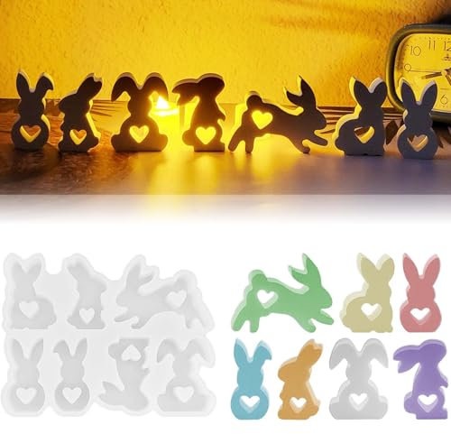 7 Stück Silikonformen Gießformen Osterhase WISIRENT, Silikonform Hase Osterhase mit Herz, Gießforme Zum Gießen Ostern Hase, Silikonform Tiere Silikonformen Gießformen Frühling für Diy