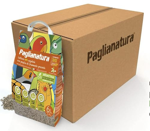 Paglianatura Juego de 6 Piezas de Arena Natural bioactiva para pájaros y Reptiles, 2,4 kg/6 L, Absorbente y antiolor