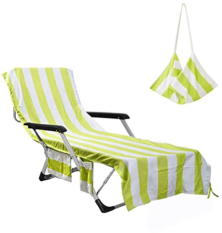 Strandhanddukar, bärbart strandstolskydd med fickor pool gräsmatta uteplats lounge stol handduk skydd semester hotell solbad snabbtorkande handdukar (grön)