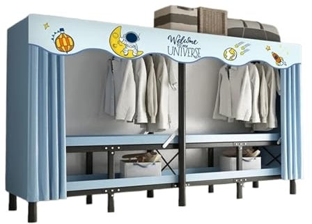 L6NqIAG Installationsfreier, Faltbarer Kleiderschrank, Faltbarer Kleiderschrank mit Fliegengitter, einfacher Stahlrahmen, Stoffgarderobe, staubdichtes Regal Kleiderschrank(2.0m Wide)