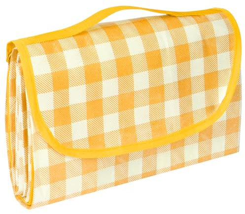 AYBUY Manta de Picnic Impermeable 150 x 200 cm, Portátil Lavable Manta de Camping Grande Plegable, Ligera Manta de Playa con Asa para Senderismo, Viajes, Campamentos al Aire Libre, Parques (Amarillo)