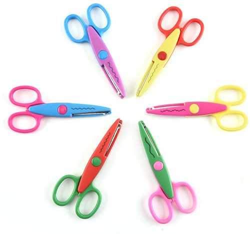 6-Piece Kids Safety Scissors Set Colorful Blunt Tips Small Scissor with Zig Zag Edges for Crafting DIY Projects Home Manual Photo Scrapbooking School Art Activities Safe and Fun for Teachers Students