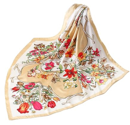GLORIS Pañuelo de seda para mujer, elegante, 90 x 90 cm, pañuelo de seda para el pelo, pañuelo de seda, elegante, de satén, pañuelo de seda, pañuelos para la cabeza