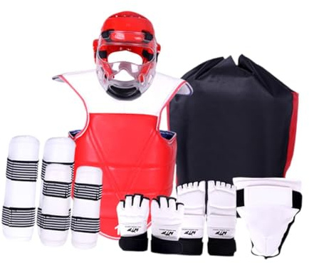 Ensemble d'équipement de taekwondo de 8 pièces avec protection du corps pour entraînement Sanda MMA Kickboxing - L
