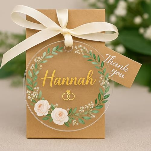 Étiquettes cadeaux personnalisées en acrylique, personnalisables, pour dragées de fiançailles, cadeaux, fêtes, baptêmes, mariages, fiançailles (10-100 pièces)