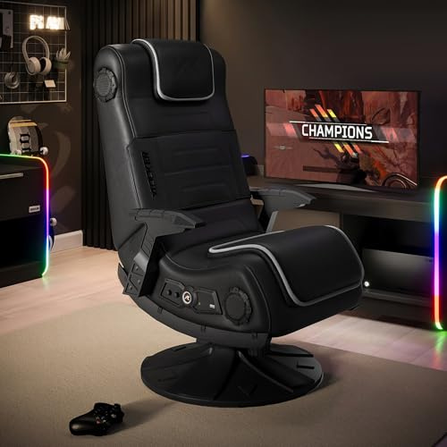X-Rocker Pro 4.1 Pedestal, Stereo Audio Gaming Chair - Premium Comfort, Bluetooth Connectivity, Reactive Vibration, Wipe-Clean Faux Leather for Teens & Adults - Black