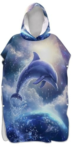 Majestic Dolphin Ocean Quick Dry Hooded Changing Poncho for Adults, Lightweight Absorbent Surf Bath Robe