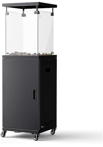 Avilia – Stufa a Gas a Caminetto da Esterno con Accensione Piezoelettrica e Roccia Lavica per Riscaldamento fino a 15 m², Camino Decorativo con Ruote Integrate e Potenza Regolabile fino a 12 kW